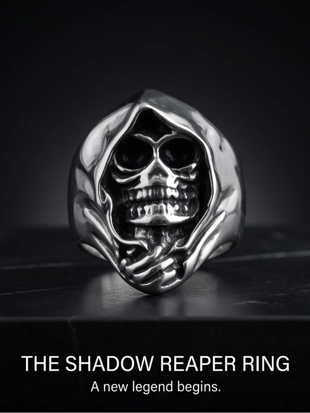 The Shadow Reaper Skull Ring Stainless Steel Size 9-1/2 NEW!